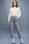  Long Sleeve Crop Sweater Top White