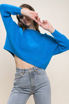  Long Sleeve Crop Sweater Top Blue