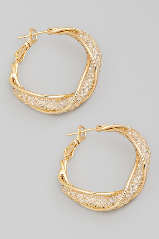  Twisted Metallic Mesh Hoop Earrings Gold