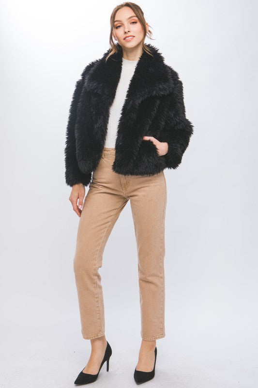 Long Sleeve Faux Fur Jacket Black