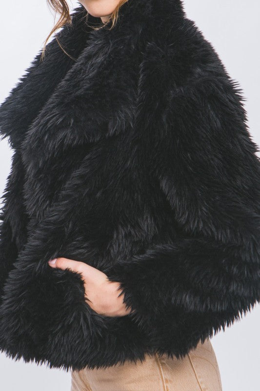Long Sleeve Faux Fur Jacket Black
