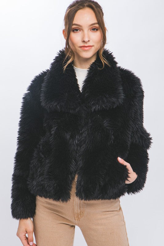 Long Sleeve Faux Fur Jacket Black
