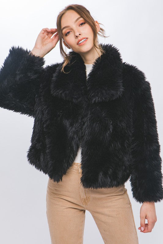 Long Sleeve Faux Fur Jacket Black