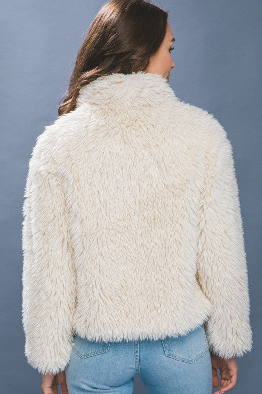  Long Sleeve Faux Fur Jacket Ivory