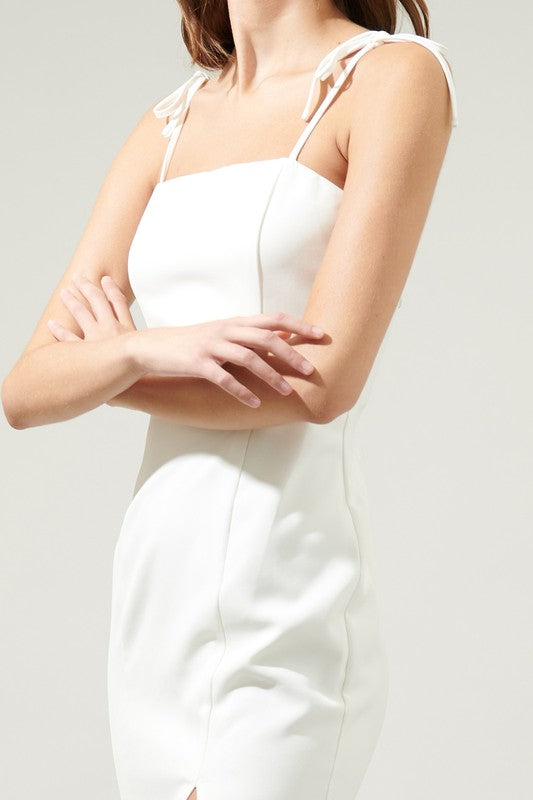 Sleeveless Shoulder Tie Midi Dress White