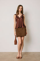 Sleeveless Timeless Lace And Satin Top Brown