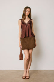 Sleeveless Timeless Lace And Satin Top Brown