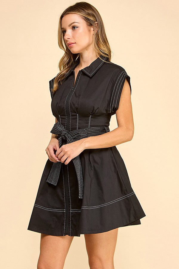 bcbg short black dress Zimmermann Roll Collar Belted Mini Dress Black Twill Size 0 – Celebrity  Owned main image 1
