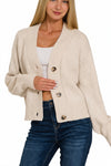 Long Sleeve Button Down Crop Cardigan Beige