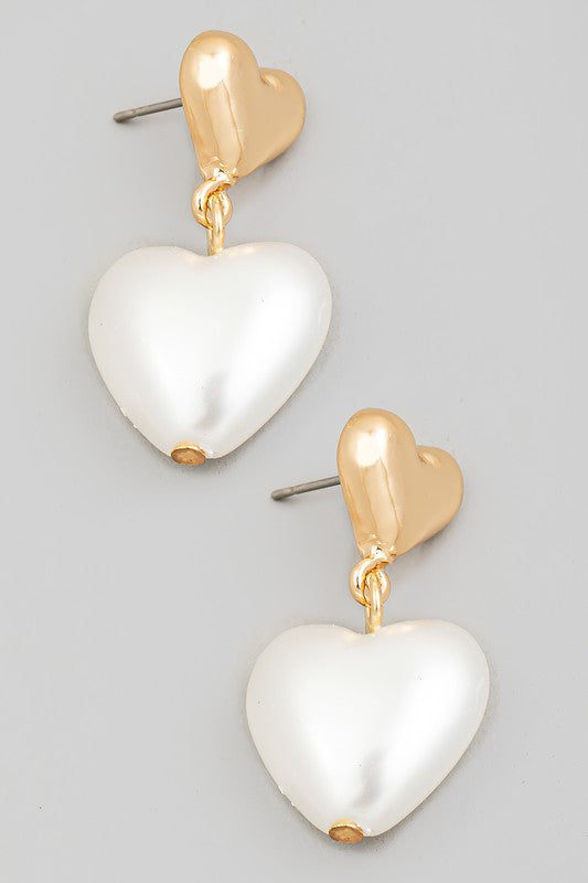 Pearl Heart Earrings Gold