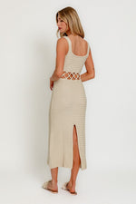  Sleeveless Waist Link Crochet Midi Dress Cream