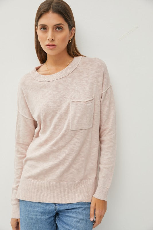Long Sleeve Knit Sweater Top Taupe
