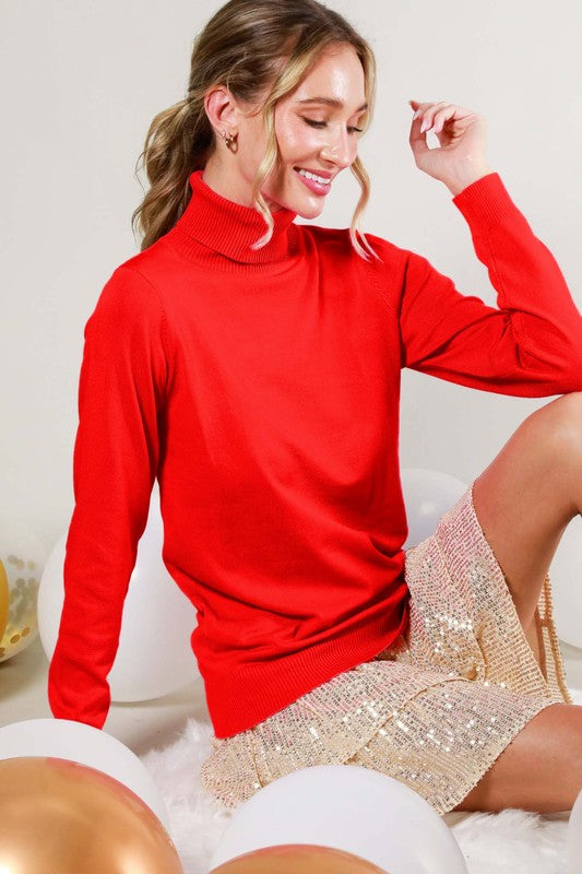 Long Sleeve Turtleneck Sweater Red