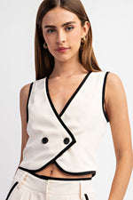  Double Breasted Contrasting Edge Vest White