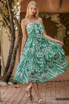 Sleeveless Tropical Print Midi Dress Green