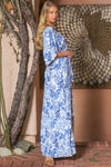  Kimono Sleeve Tropical Print Wide Leg Jumpsuit
