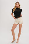 Short Sleeve Crochet Knit Top Black