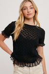 Short Sleeve Crochet Knit Top Black
