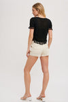 Short Sleeve Crochet Knit Top Black