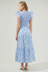 Ruffle Sleeve Floral Print Maxi Dress Blue