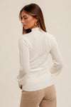 Long Sleeve Mock Neck Pointelle Knit Sweater Top White