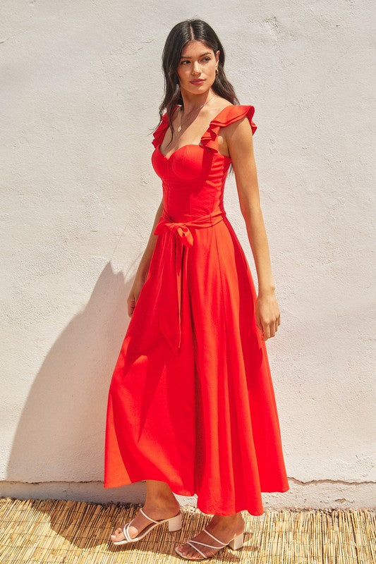 Lizette Flutter Sleeve Waist Tie Maxi Dress Red Small Lizette Flutter Sleeve Waist Tie Maxi Dress Red Small