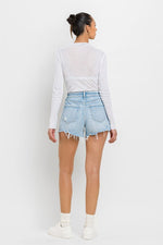 High Rise Distressed Shorts Light Wash