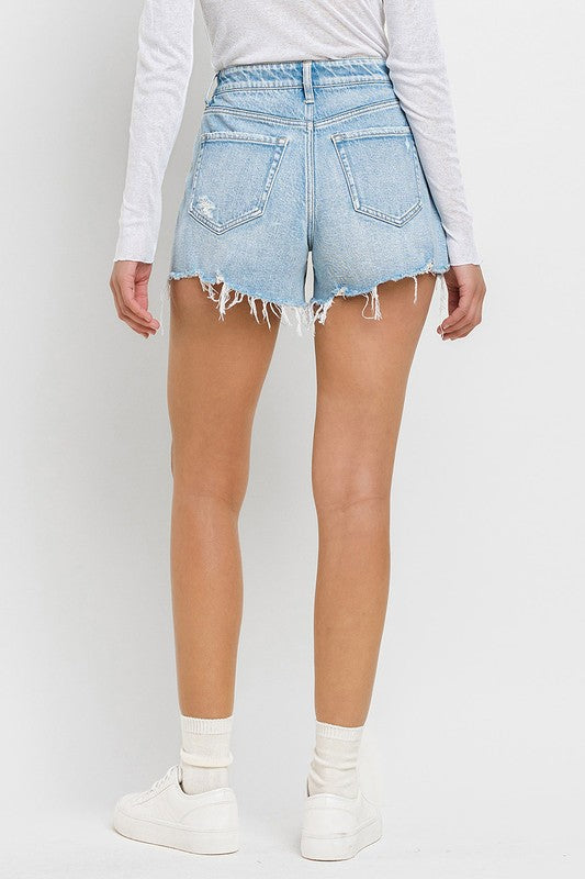 High Rise Distressed Shorts Light Wash