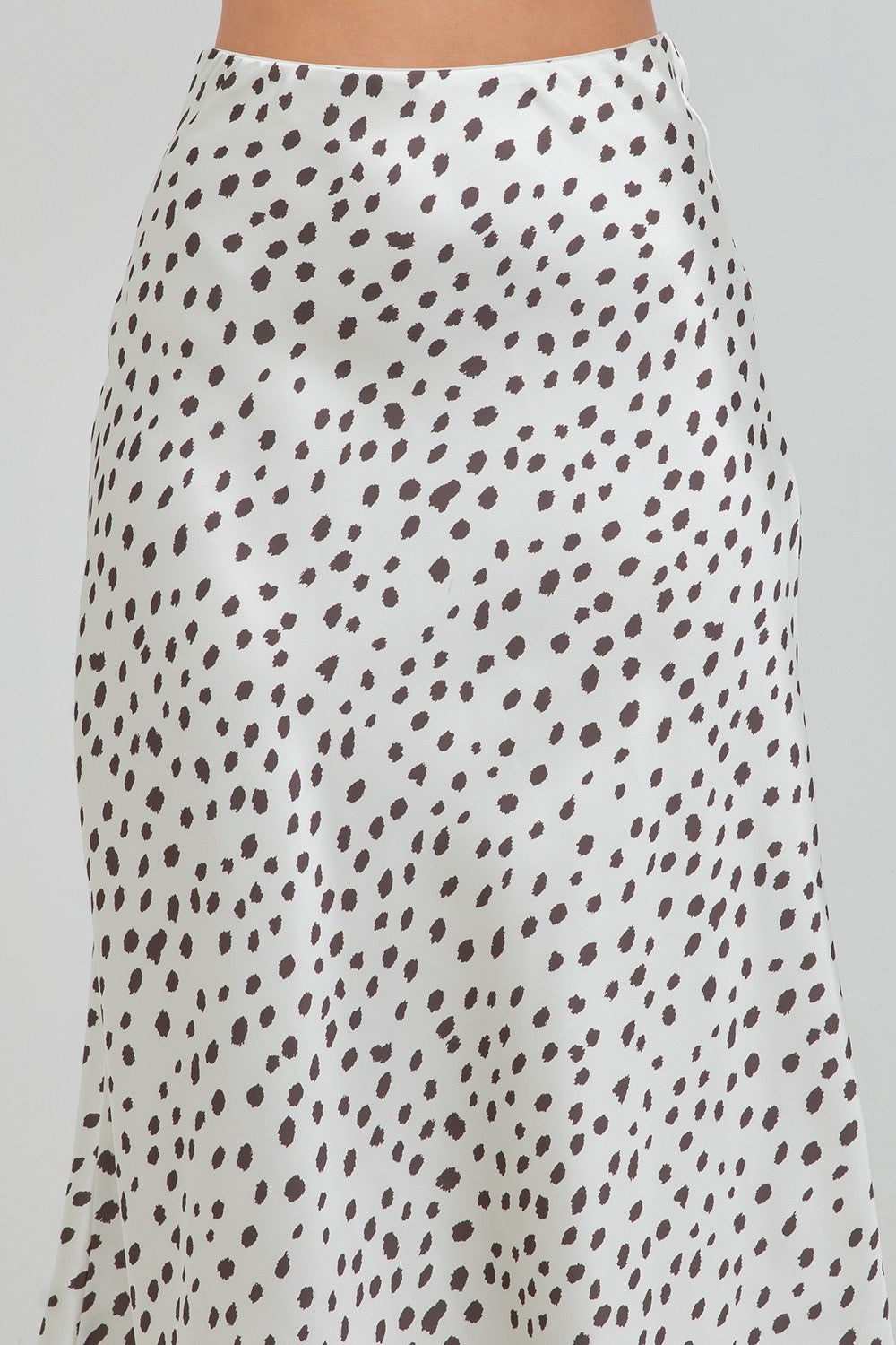 High Waist Polka Dot Print Satin Midi Skirt White