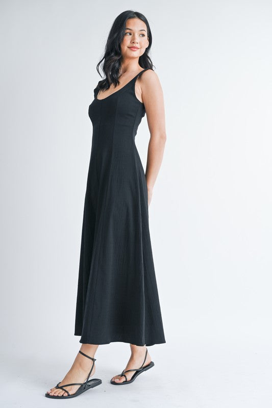 Sleeveless Linen Midi Dress Black