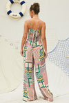 Sleeveless Cut Out Abstract Print Wide Leg Jumpsuit Green