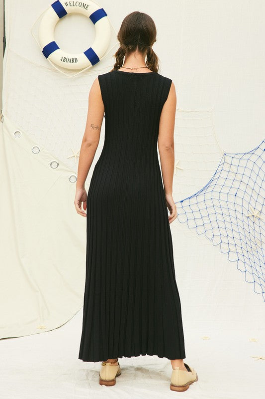 Sleeveless Ribbed Knit Maxi Dress Black