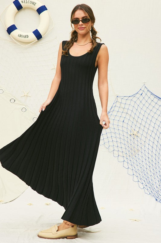 Sleeveless Ribbed Knit Maxi Dress Black