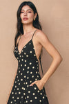 Sleeveless Open Back Tie Dot Print Maxi Dress Black