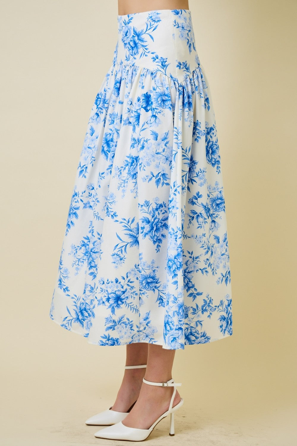 High Waist Floral Print Maxi Skirt Blue