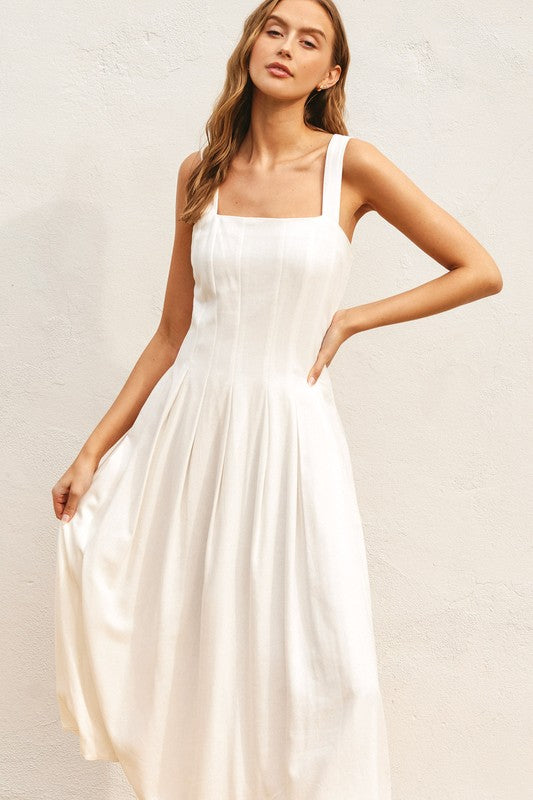 Sleeveless Linen Midi Dress White