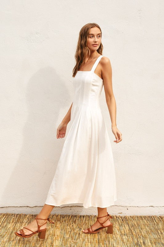 Sleeveless Linen Midi Dress White