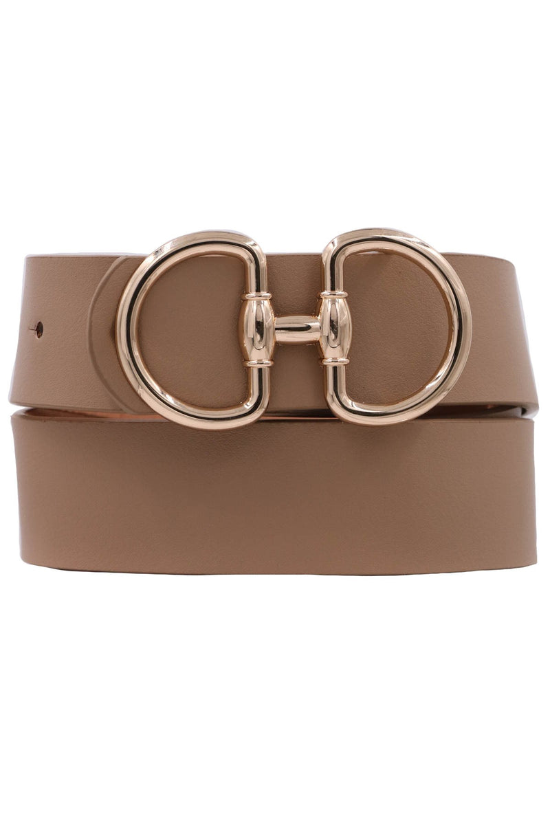 Metal Ring Buckle Faux Leather Belt Taupe
