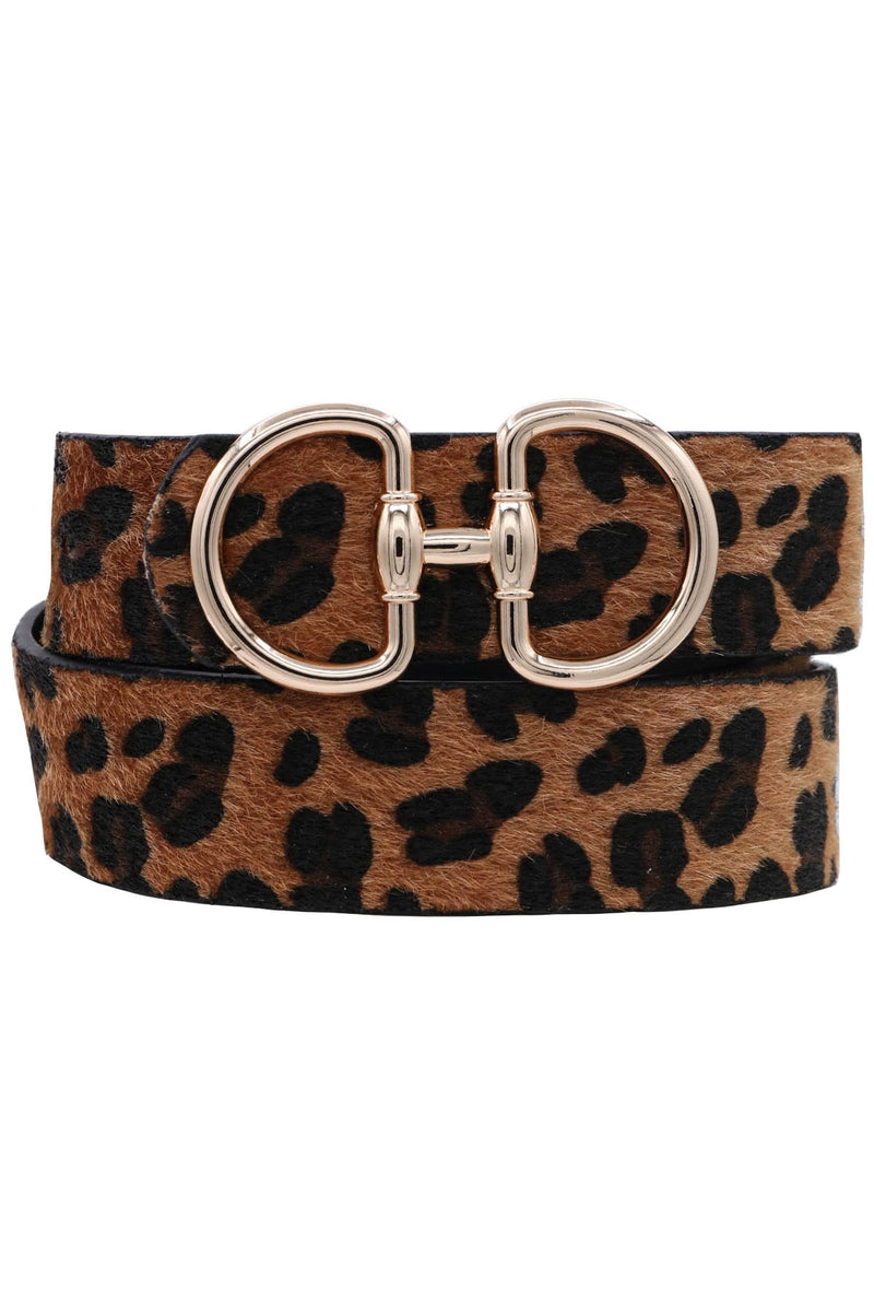Metal Ring Buckle Faux Leather Belt Leopard
