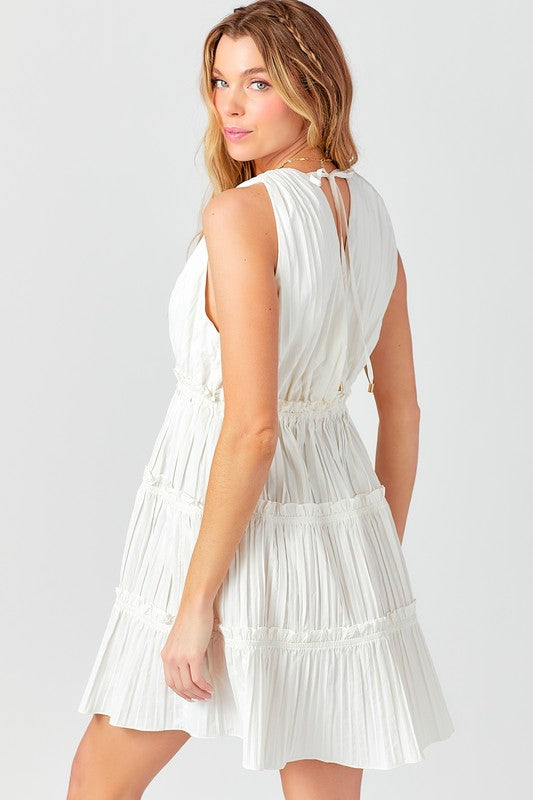  Sleeveless Tiered Mini Dress White