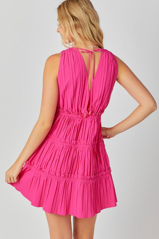 Sleeveless Tiered Mini Dress Pink