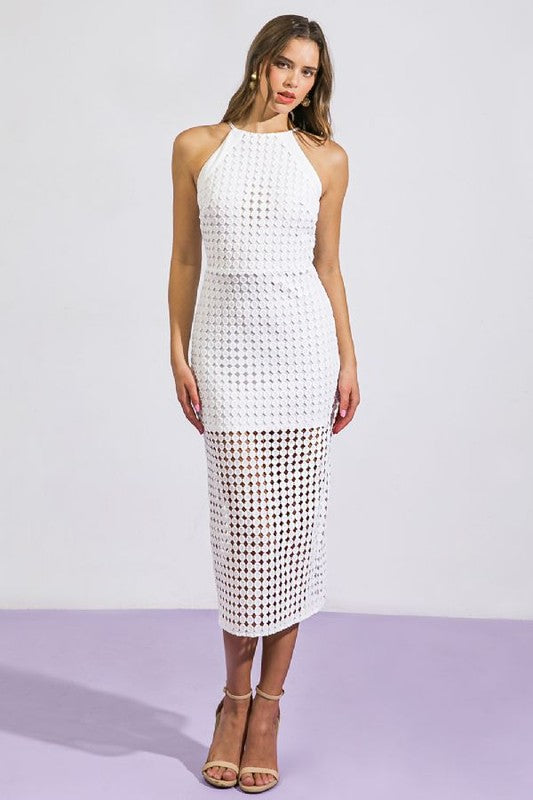 Sleeveless Crochet Midi Dress White
