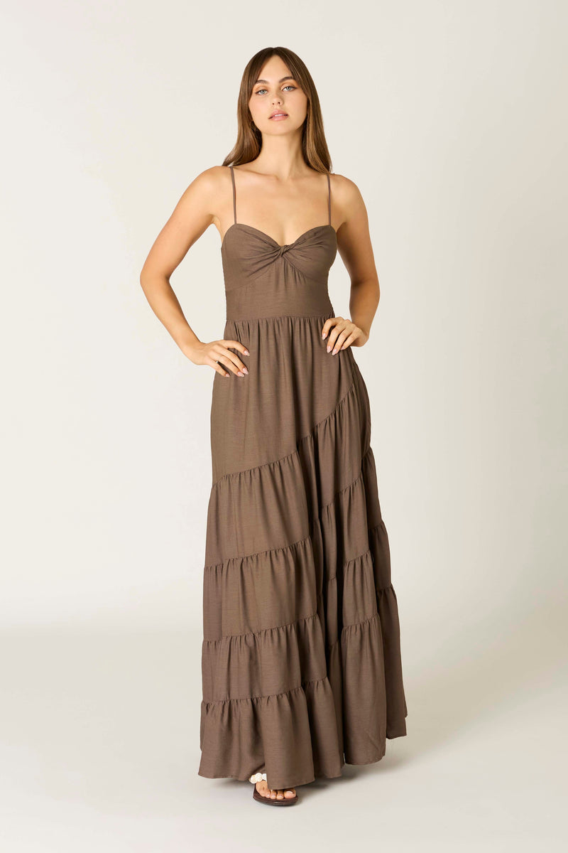 juniper bridesmaid dress Sleeveless Tiered Maxi Brown LARGE LowStock:43276945588275 Y2K Mean Girls Authentic forward wardrobe Size:XL/2X