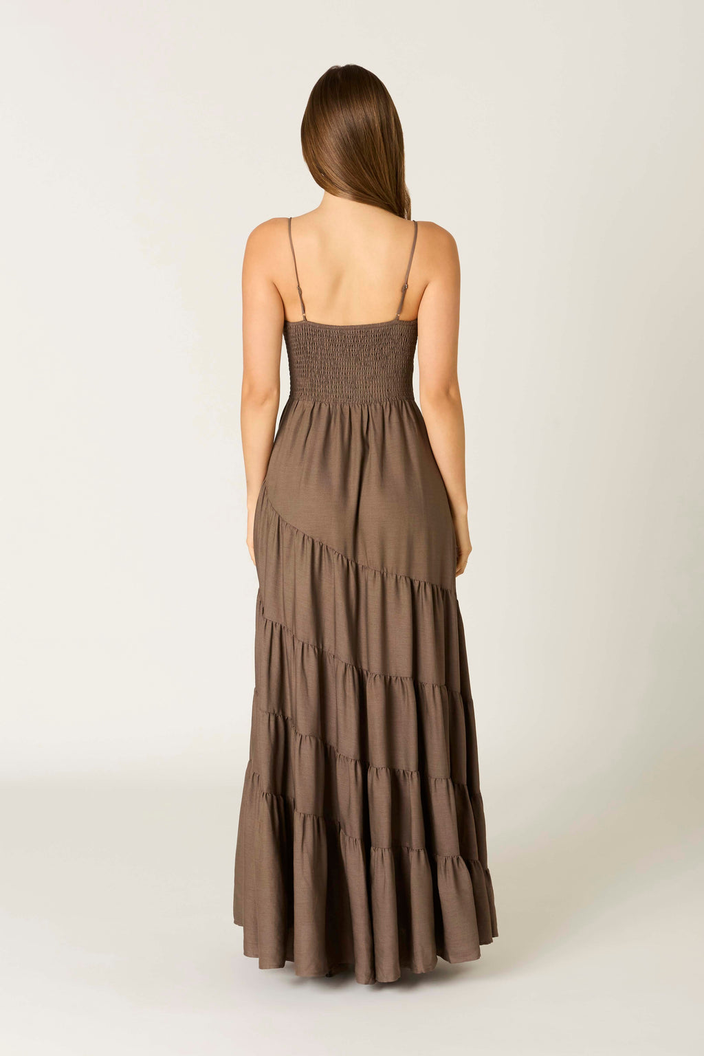 Sleeveless Tiered Maxi Dress Brown