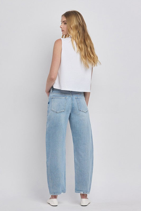 High Rise Cropped Wide Leg Jeans Light Wash