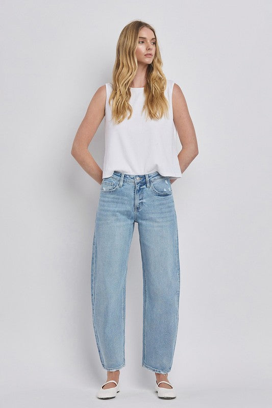 High Rise Cropped Wide Leg Jeans Light Wash