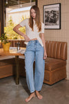 High Rise Cropped Wide Leg Jeans Light Wash
