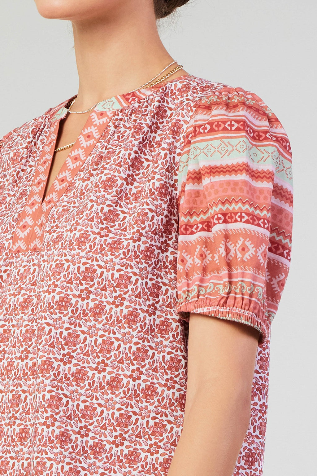 Short Sleeve Abstract Print Top Red