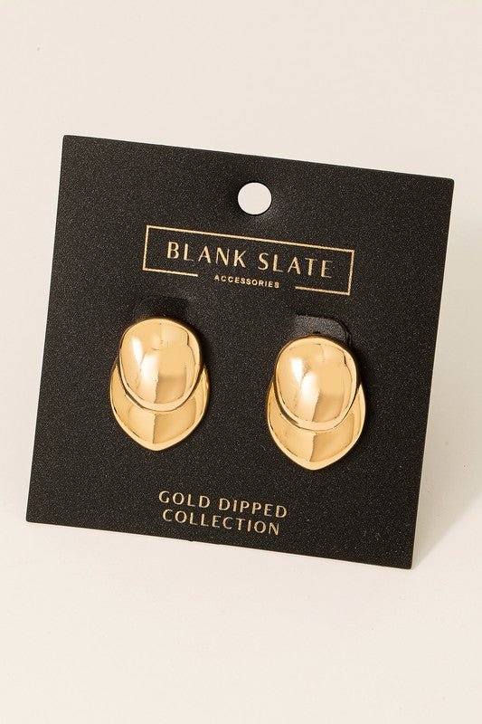 Oval Layered Gold Dipped Stud Earrings