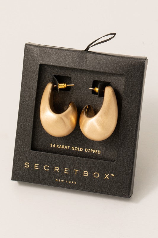 Chunky Rounded Gold Dipped Tear Hoop Drop Earrings